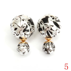 Double Side Leopard Print Pearl Bead Ball Earrings Ear Studs For Women