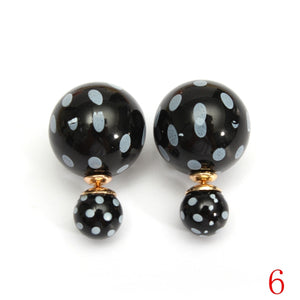 Double Side Leopard Print Pearl Bead Ball Earrings Ear Studs For Women