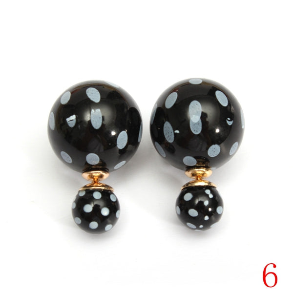 Double Side Leopard Print Pearl Bead Ball Earrings Ear Studs For Women