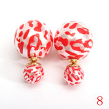 Double Side Leopard Print Pearl Bead Ball Earrings Ear Studs For Women