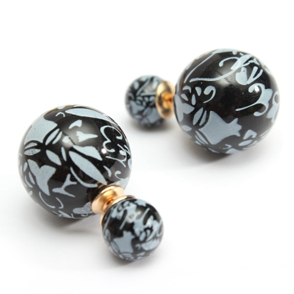 Double Side Leopard Print Pearl Bead Ball Earrings Ear Studs For Women