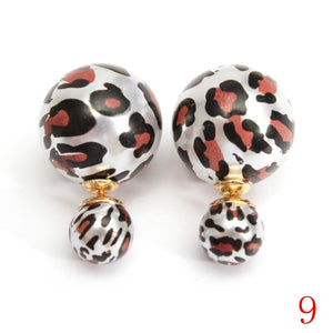 Double Side Leopard Print Pearl Bead Ball Earrings Ear Studs For Women