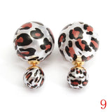 Double Side Leopard Print Pearl Bead Ball Earrings Ear Studs For Women