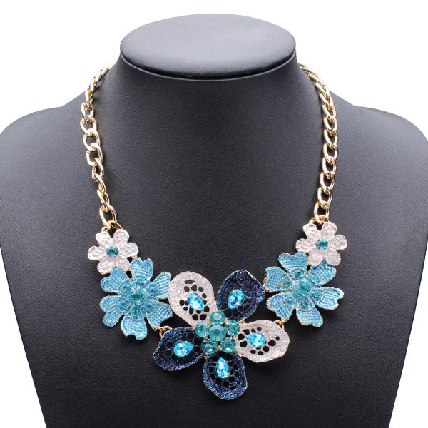 Oil Drip Crystal Flower Statement Choker Necklace For Women