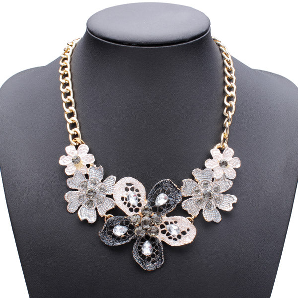 Oil Drip Crystal Flower Statement Choker Necklace For Women