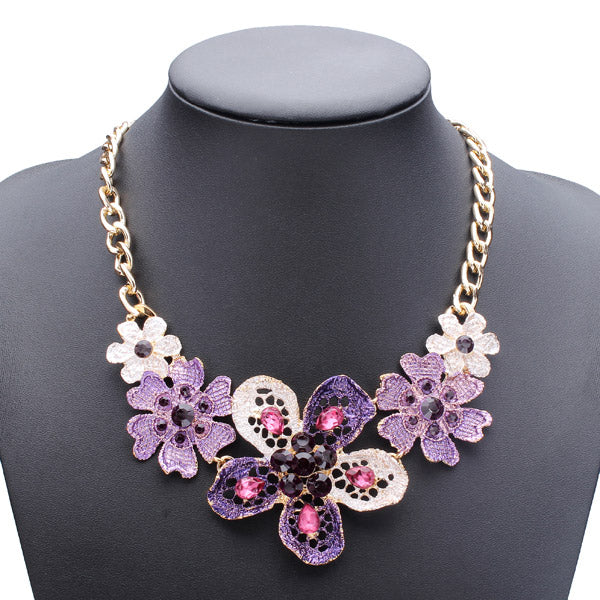 Oil Drip Crystal Flower Statement Choker Necklace For Women