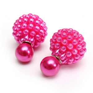 Elegant Double Side Pearl Earrings Bead Ball Ear Studs For Women