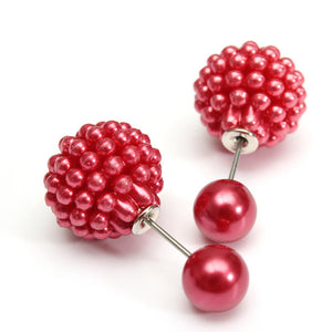 Elegant Double Side Pearl Earrings Bead Ball Ear Studs For Women