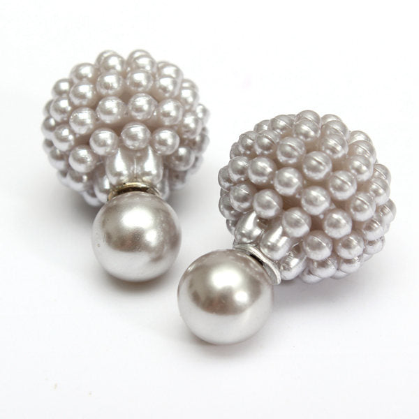 Elegant Double Side Pearl Earrings Bead Ball Ear Studs For Women