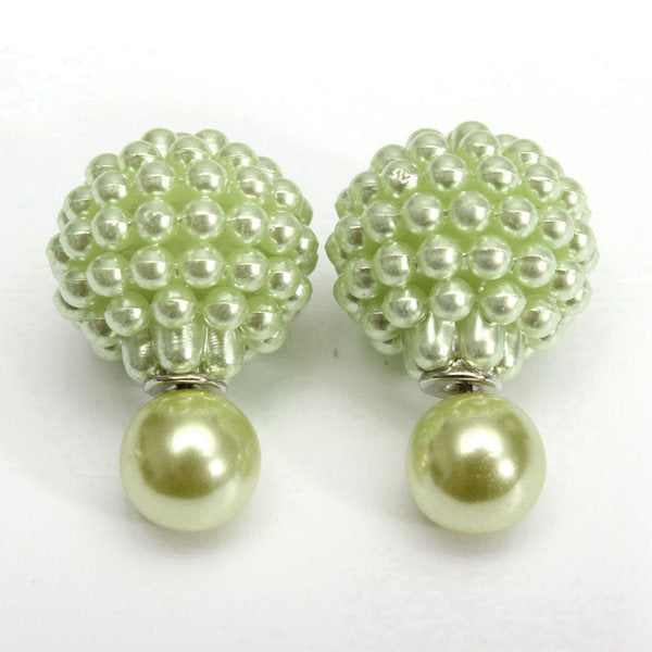 Elegant Double Side Pearl Earrings Bead Ball Ear Studs For Women