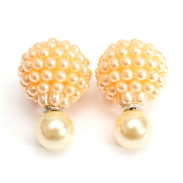 Elegant Double Side Pearl Earrings Bead Ball Ear Studs For Women