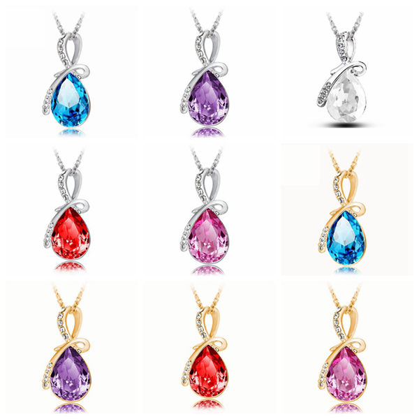 Rhinestone Crystal Water Drop Pendant Necklace For Women