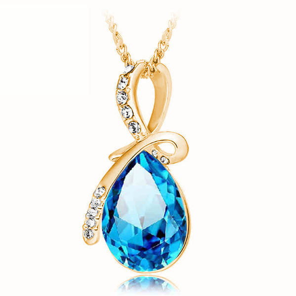 Rhinestone Crystal Water Drop Pendant Necklace For Women