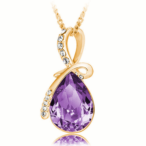 Rhinestone Crystal Water Drop Pendant Necklace For Women