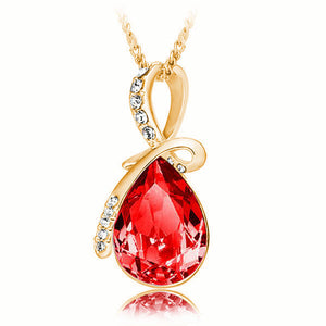 Rhinestone Crystal Water Drop Pendant Necklace For Women