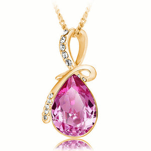 Rhinestone Crystal Water Drop Pendant Necklace For Women