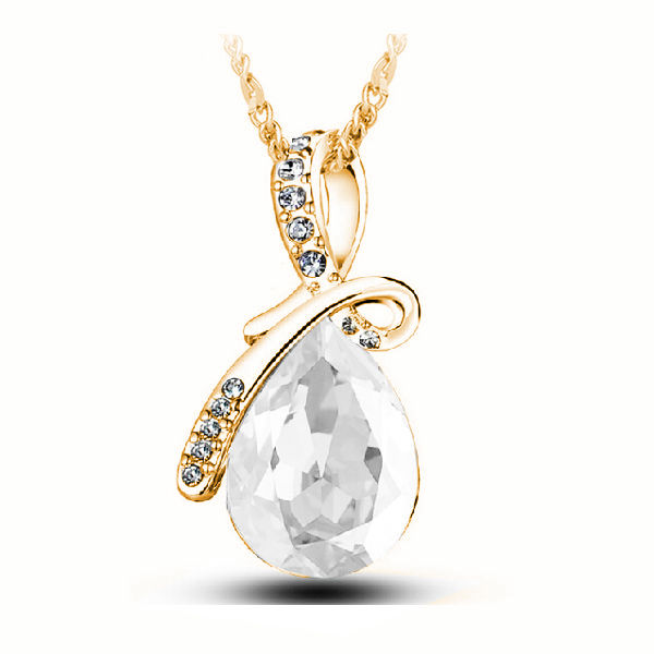 Rhinestone Crystal Water Drop Pendant Necklace For Women