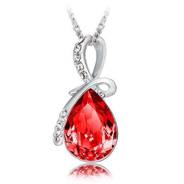 Rhinestone Crystal Water Drop Pendant Necklace For Women