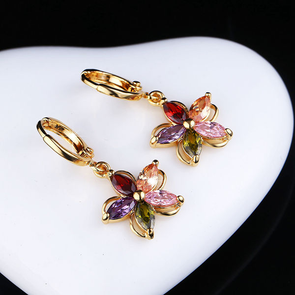 Gold Plated Colorful Zircon Crystal Flower Earrings Ear Studs For Women