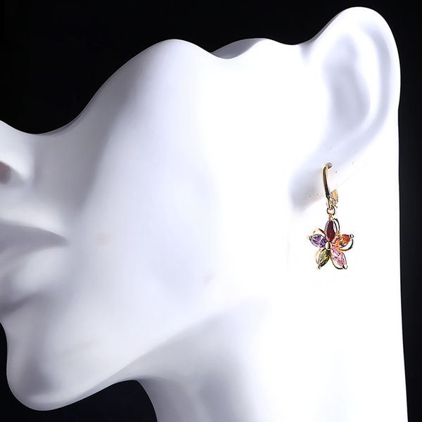 Gold Plated Colorful Zircon Crystal Flower Earrings Ear Studs For Women