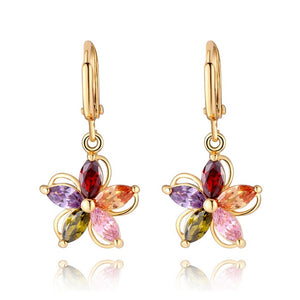 Gold Plated Colorful Zircon Crystal Flower Earrings Ear Studs For Women