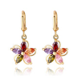 Gold Plated Colorful Zircon Crystal Flower Earrings Ear Studs For Women