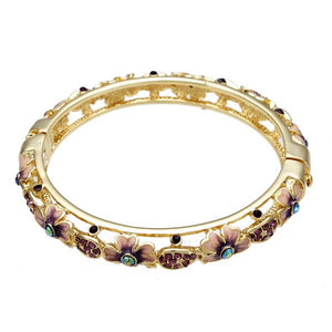 Cloisonné 18K Gold Plated Rhinestone Flower Enamel Bangle Bracelet