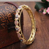 Cloisonné 18K Gold Plated Rhinestone Flower Enamel Bangle Bracelet