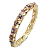 Cloisonné 18K Gold Plated Rhinestone Flower Enamel Bangle Bracelet