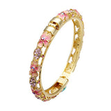 Cloisonné 18K Gold Plated Rhinestone Flower Enamel Bangle Bracelet