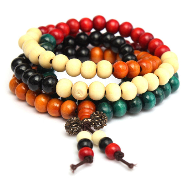 108Pcs 8mm Multilayer Sandalwood Buddha Prayer Beads Bracelet Necklace