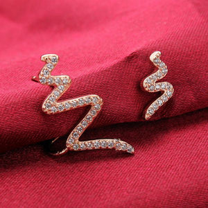 1set 925 Silver 18K Gold Plated Zircon Asymmetric Lightning Earrings