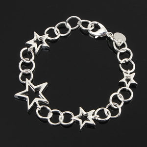 Silver Plated Hollow Stars Chain Charm Bracelet For Women