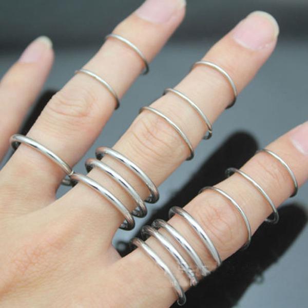 16pcs Punk Stack Thin Plain Band Finger Above Knuckle Rings Set