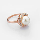 Italina Flower 18K Rose Gold Plated Artificial Pearl Zircon Crystal Finger Ring