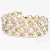 Temperament Full Rhinestone Pearl Multilayer Winding Wide Bracelet