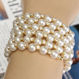 Temperament Full Rhinestone Pearl Multilayer Winding Wide Bracelet