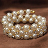 Temperament Full Rhinestone Pearl Multilayer Winding Wide Bracelet