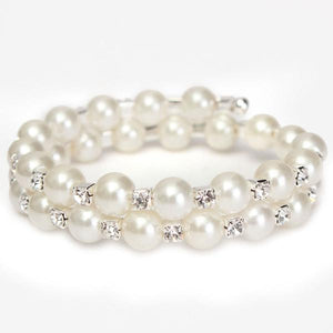 Temperament Full Rhinestone Pearl Multilayer Winding Wide Bracelet