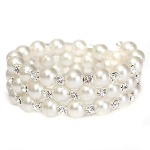 Temperament Full Rhinestone Pearl Multilayer Winding Wide Bracelet