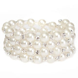 Temperament Full Rhinestone Pearl Multilayer Winding Wide Bracelet