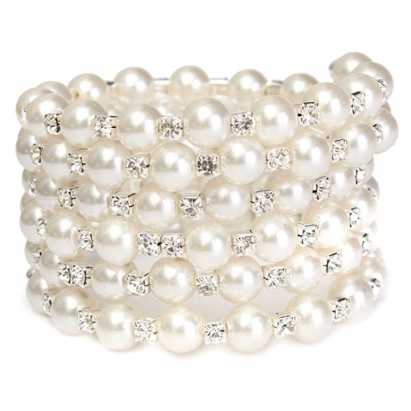 Temperament Full Rhinestone Pearl Multilayer Winding Wide Bracelet