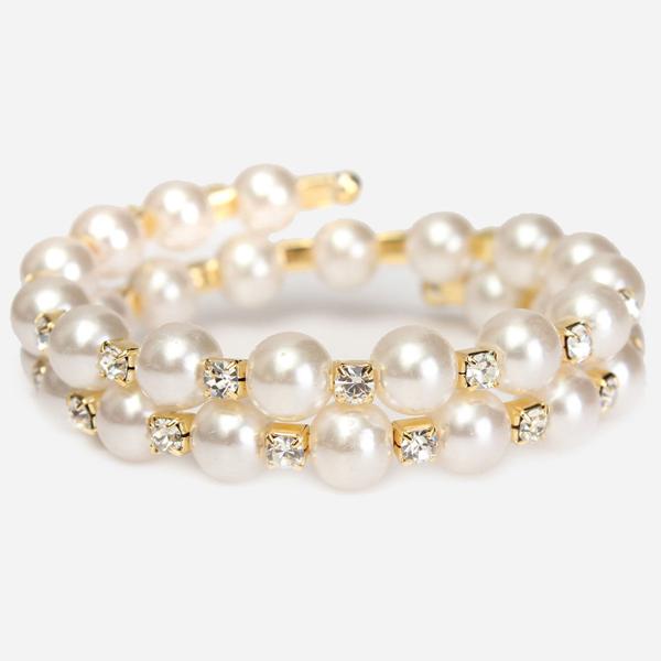 Temperament Full Rhinestone Pearl Multilayer Winding Wide Bracelet