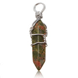 Wire Wrapped Hexagonal Pendulum Gemstone Column Quartz Pendant Charm