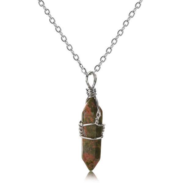 Wire Wrapped Hexagonal Pendulum Gemstone Column Quartz Pendant Charm