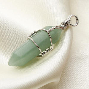 Wire Wrapped Hexagonal Pendulum Gemstone Column Quartz Pendant Charm