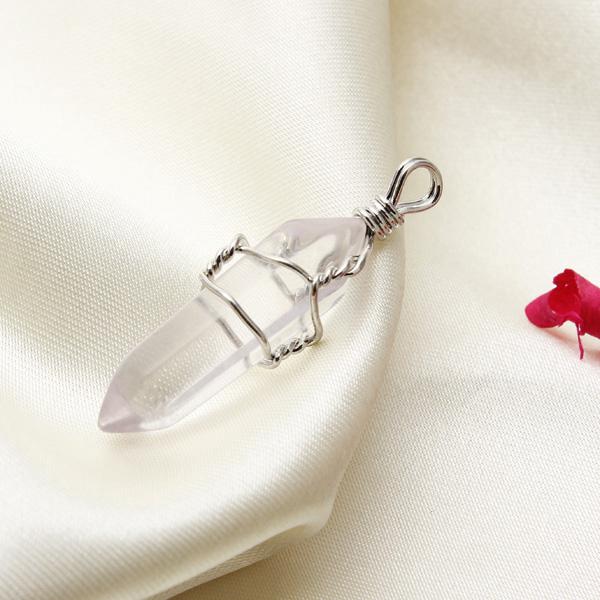 Wire Wrapped Hexagonal Pendulum Gemstone Column Quartz Pendant Charm