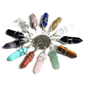 Wire Wrapped Hexagonal Pendulum Gemstone Column Quartz Pendant Charm