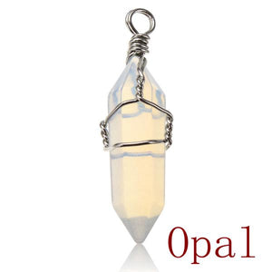 Wire Wrapped Hexagonal Pendulum Gemstone Column Quartz Pendant Charm