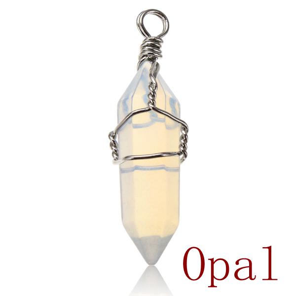 Wire Wrapped Hexagonal Pendulum Gemstone Column Quartz Pendant Charm